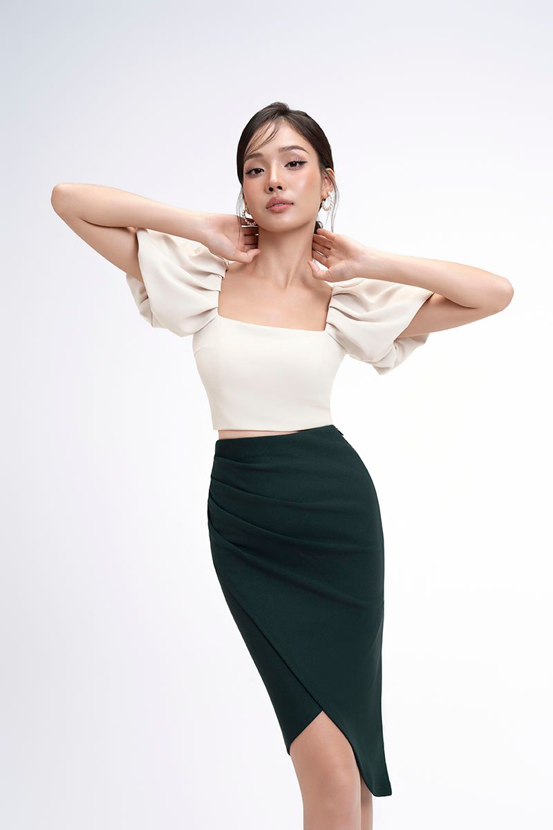 Calista Padded Puffy Sleeves Top in Ivory