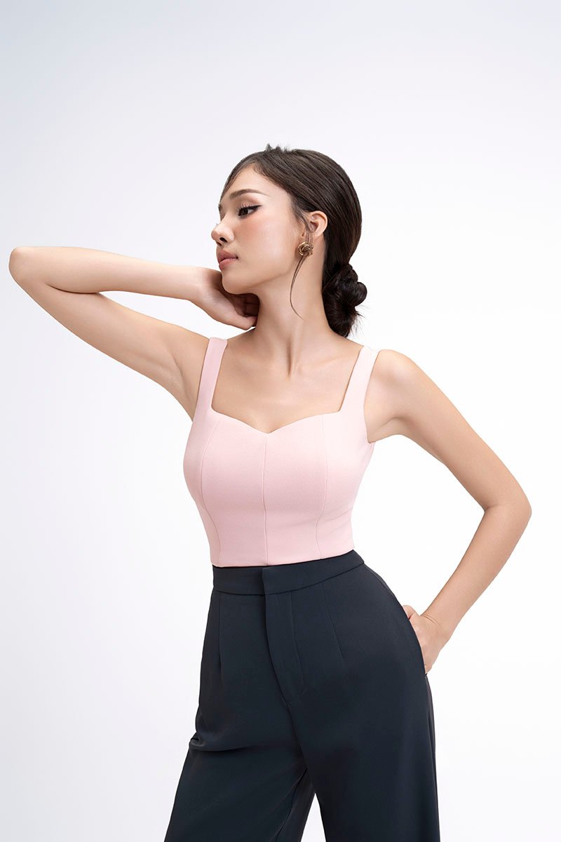 Kelsie Padded Sweetheart Top in Ballet Pink