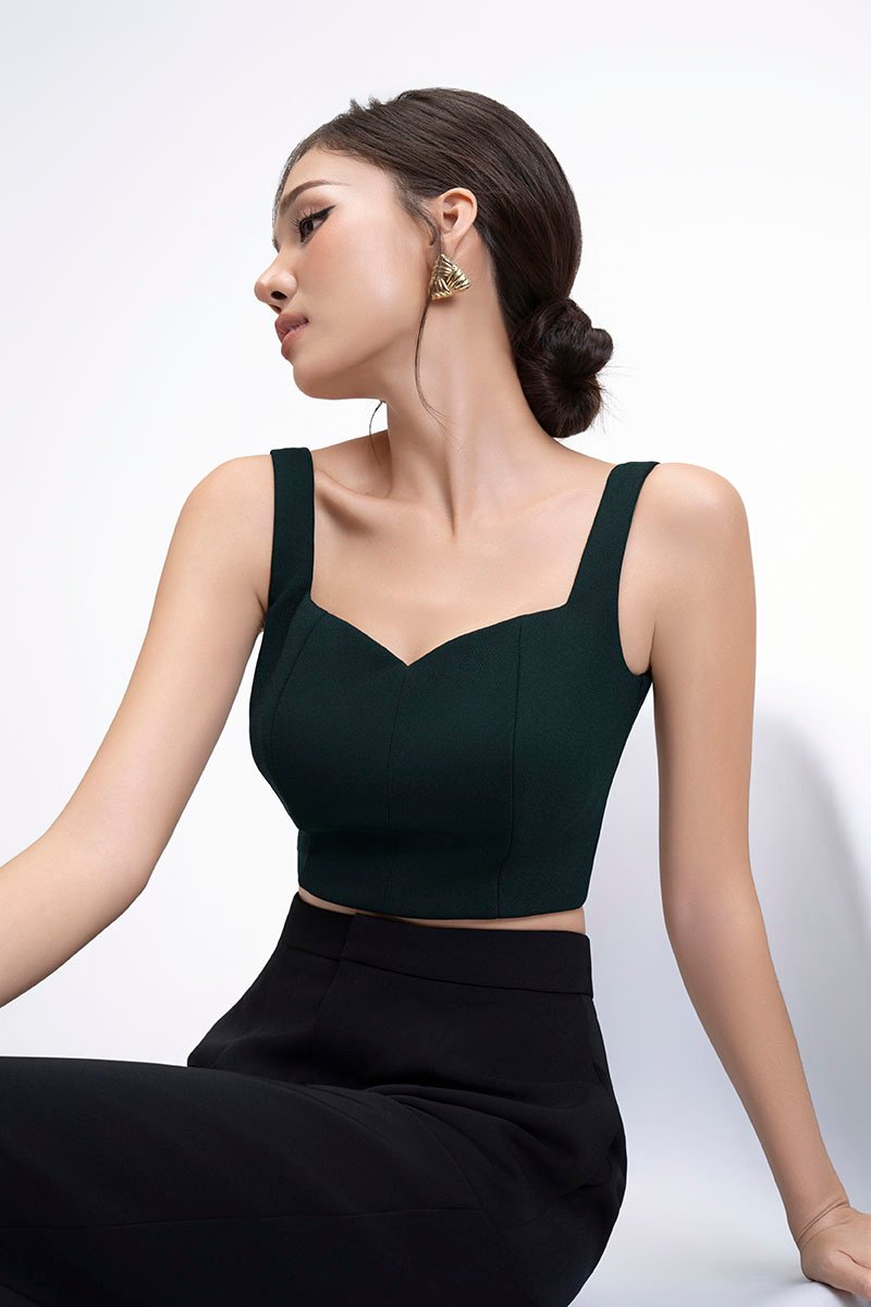 Kelsie Padded Sweetheart Top in Emerald Green