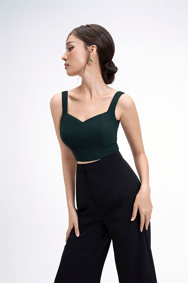 Kelsie Padded Sweetheart Top in Emerald Green