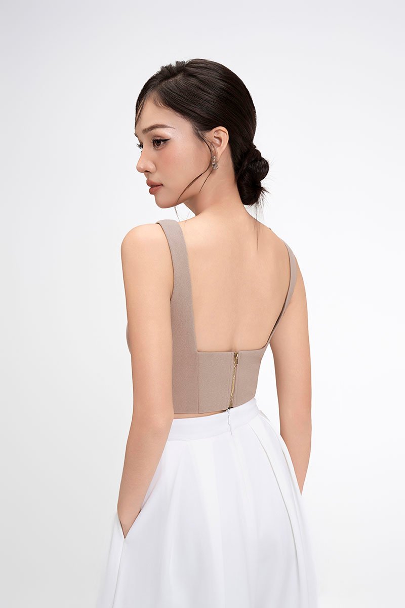 Kelsie Padded Sweetheart Top in Stone