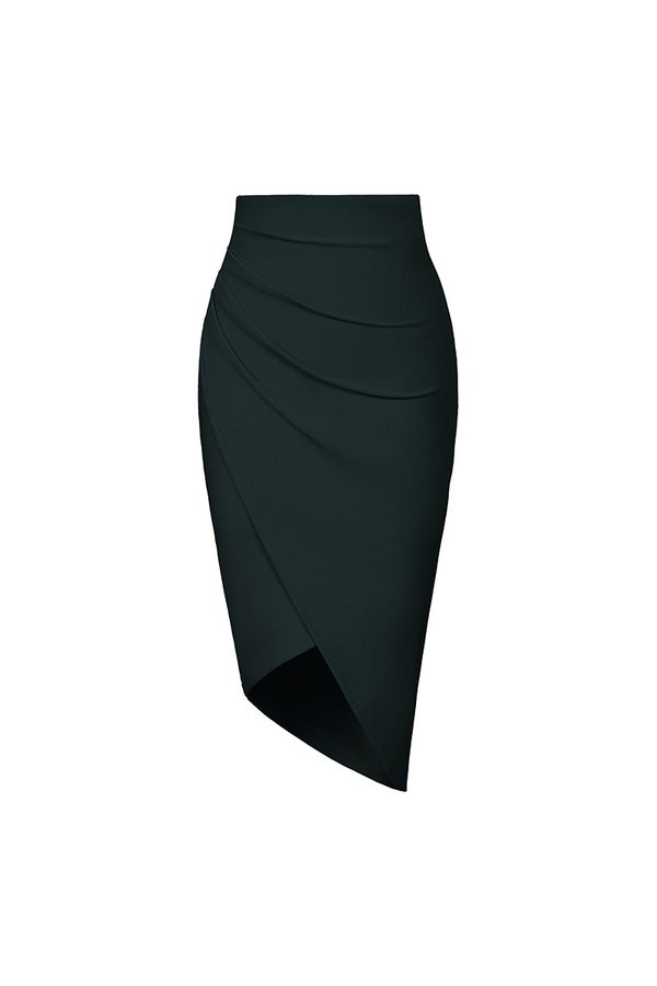 Arianna Side Ruches Wrap Pencil Skirt in Emerald Green