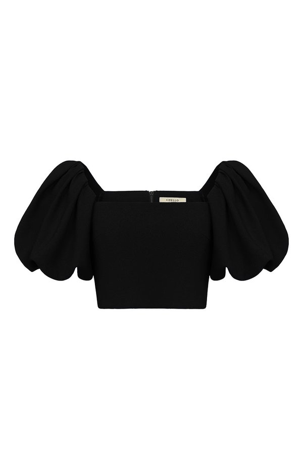Calista Padded Puffy Sleeves Top in Classic Black