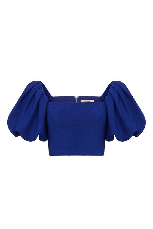 Calista Padded Puffy Sleeves Top in Cobalt Blue