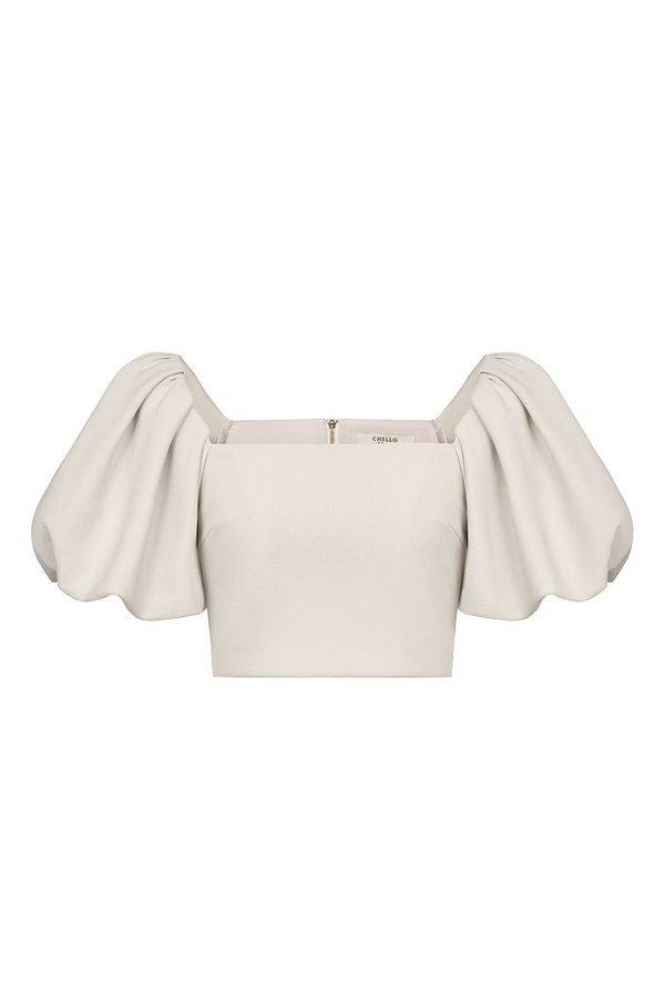 Calista Padded Puffy Sleeves Top in Ivory