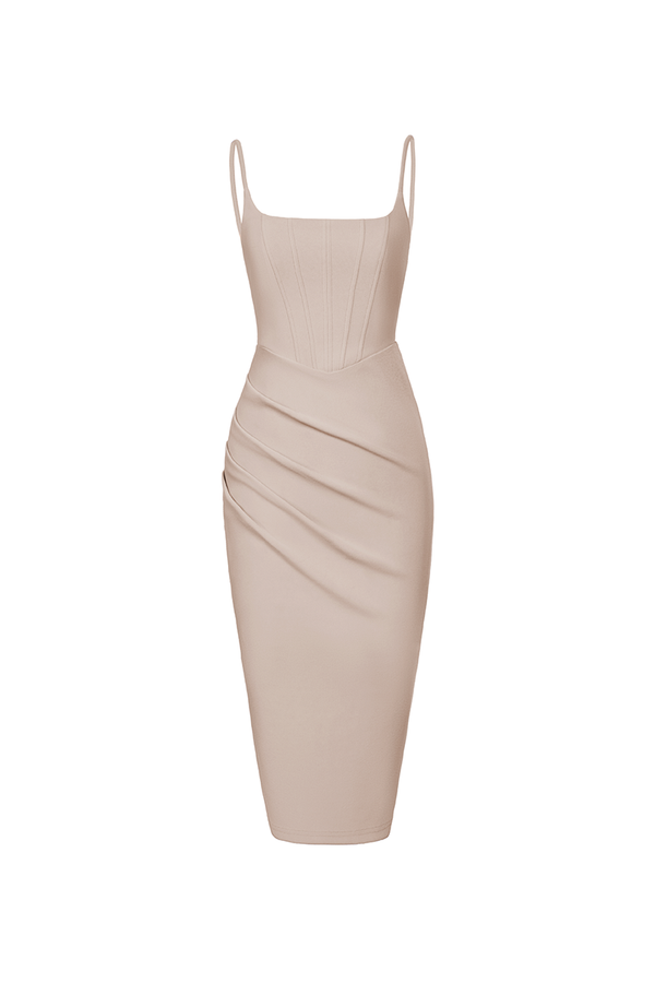 Nora Padded Corset Dress in Stone