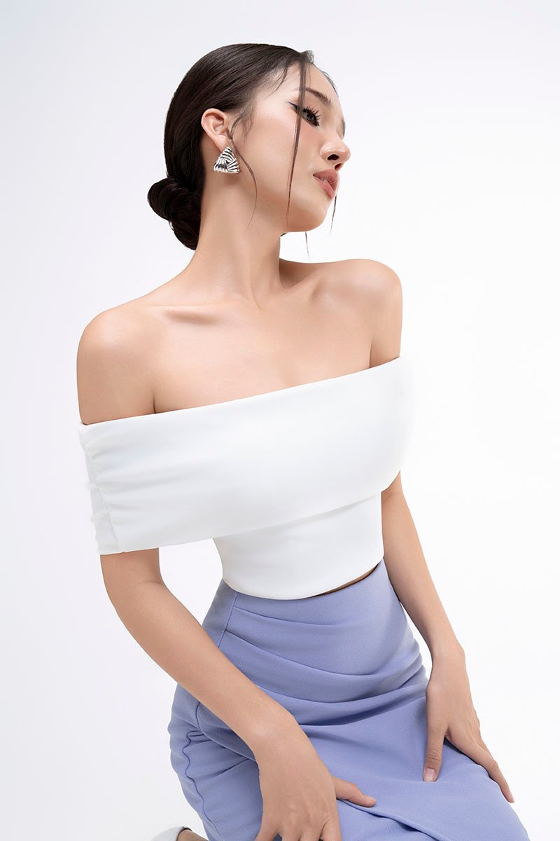 Demi Off Shoulder Padded Top in Iconic White