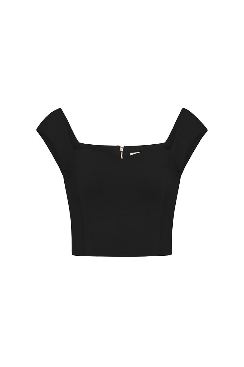 Eliana Padded Sweetheart Cap Sleeves Top in Classic Black