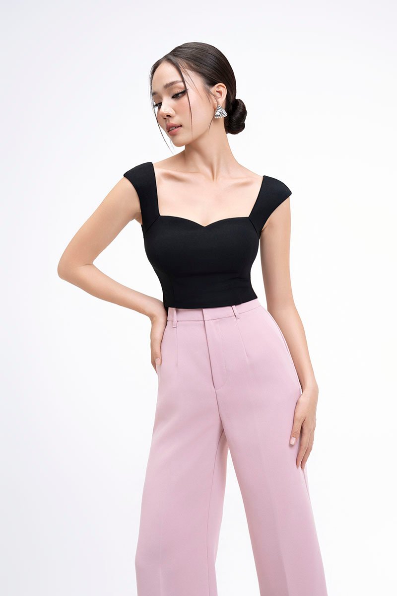 Eliana Padded Sweetheart Cap Sleeves Top in Classic Black