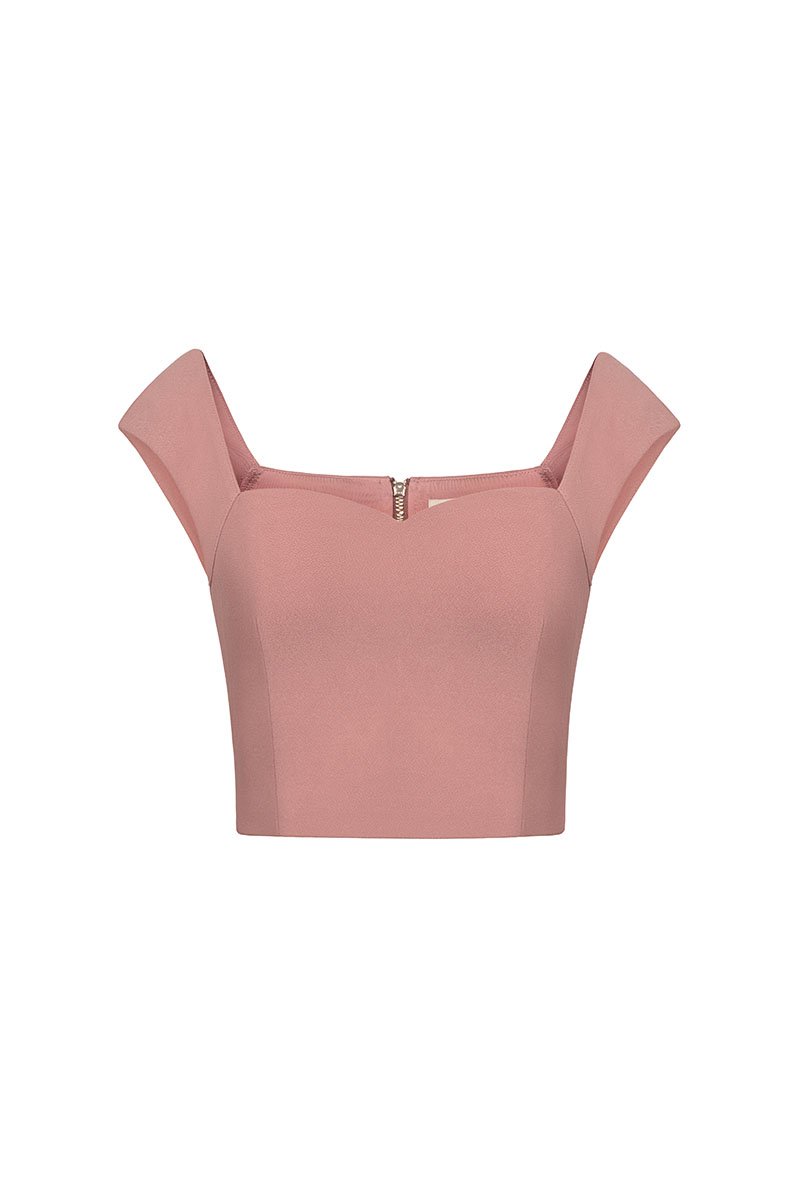 Eliana Padded Sweetheart Cap Sleeves Top in Dusty Rose