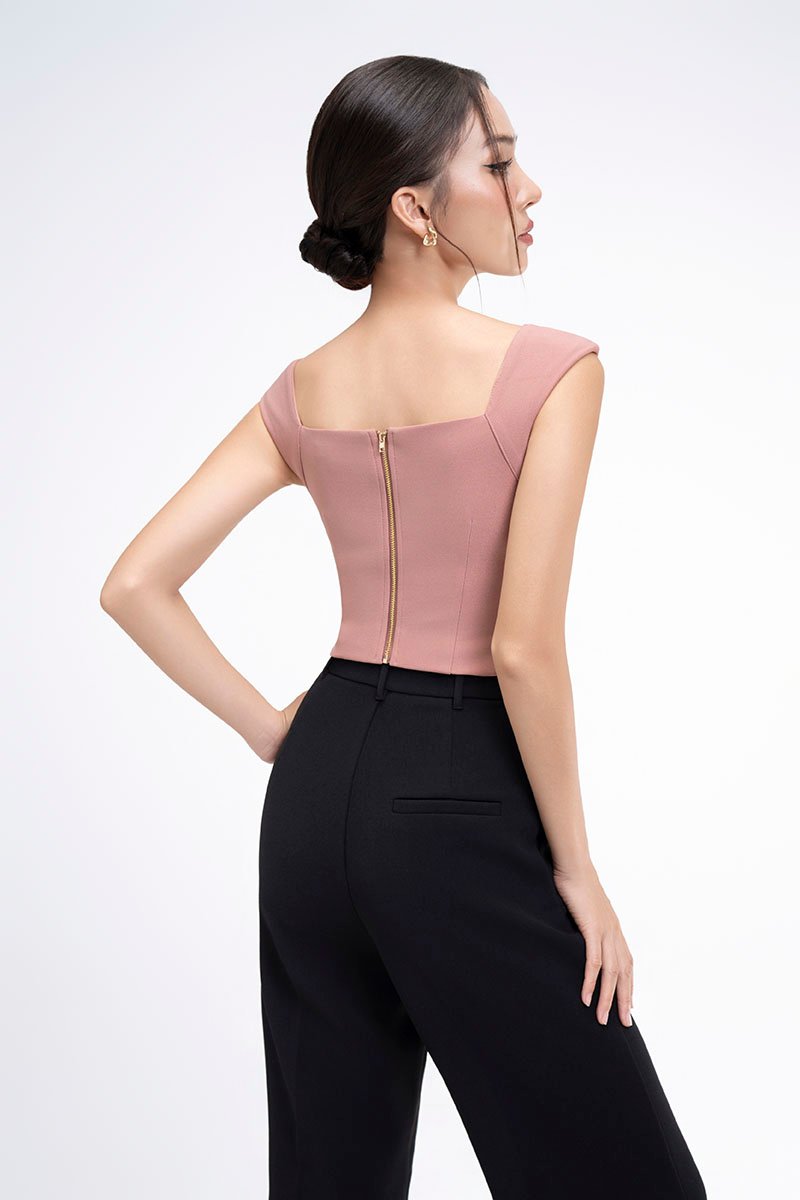 Eliana Padded Sweetheart Cap Sleeves Top in Dusty Rose