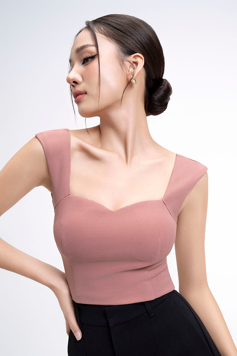 Eliana Padded Sweetheart Cap Sleeves Top in Dusty Rose