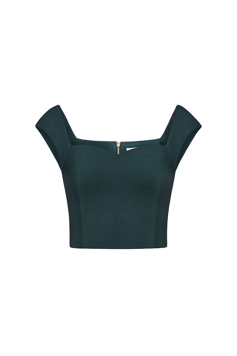 Eliana Padded Sweetheart Cap Sleeves Top in Emerald Green