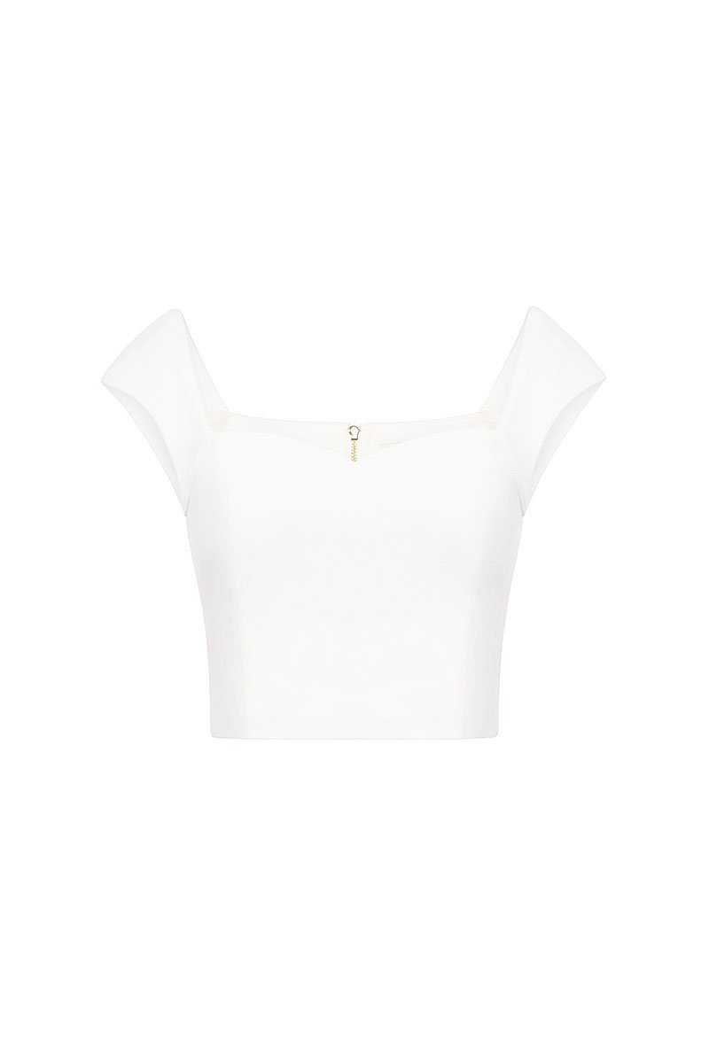 Eliana Padded Sweetheart Cap Sleeves Top in Iconic White