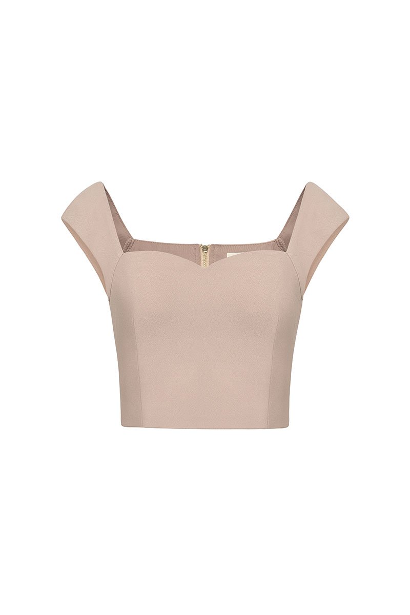 Eliana Padded Sweetheart Cap Sleeves Top in Stone