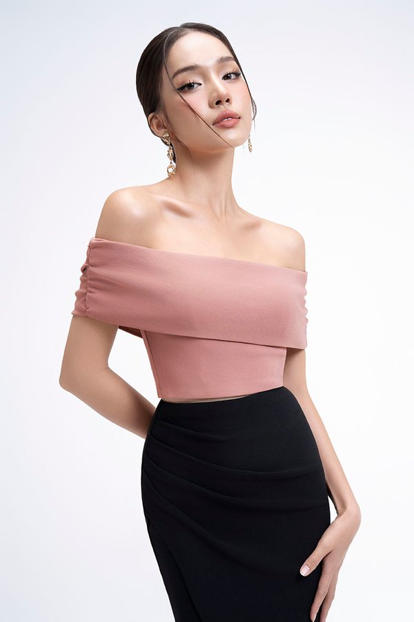 Demi Off Shoulder Padded Top in Dusty Rose