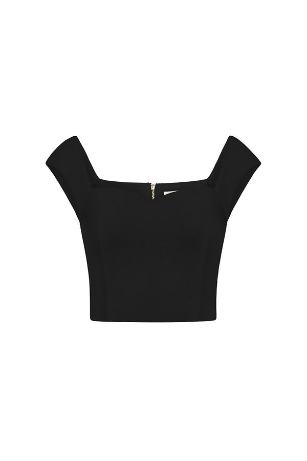 Eliana Padded Sweetheart Cap Sleeves Top in Classic Black
