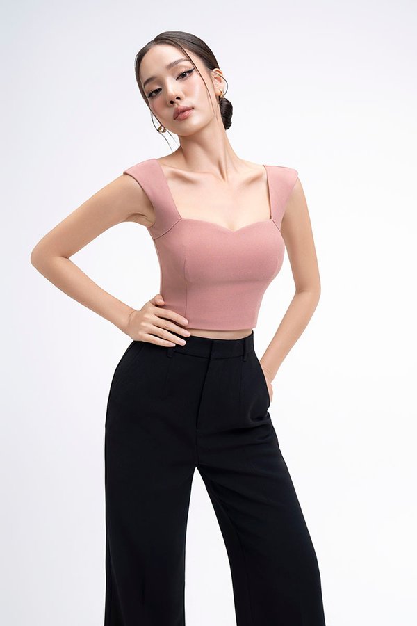 Eliana Padded Sweetheart Cap Sleeves Top in Dusty Rose