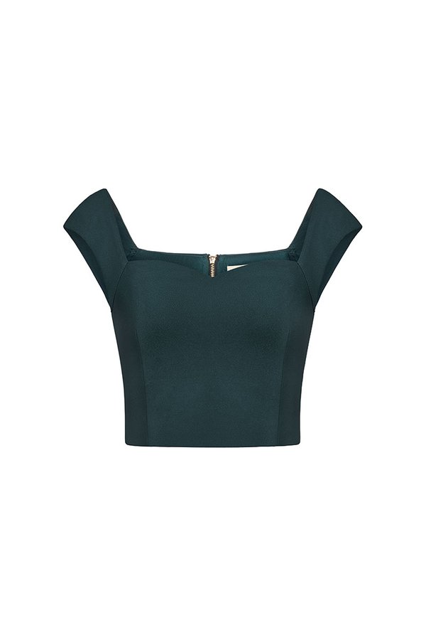 Eliana Padded Sweetheart Cap Sleeves Top in Emerald Green