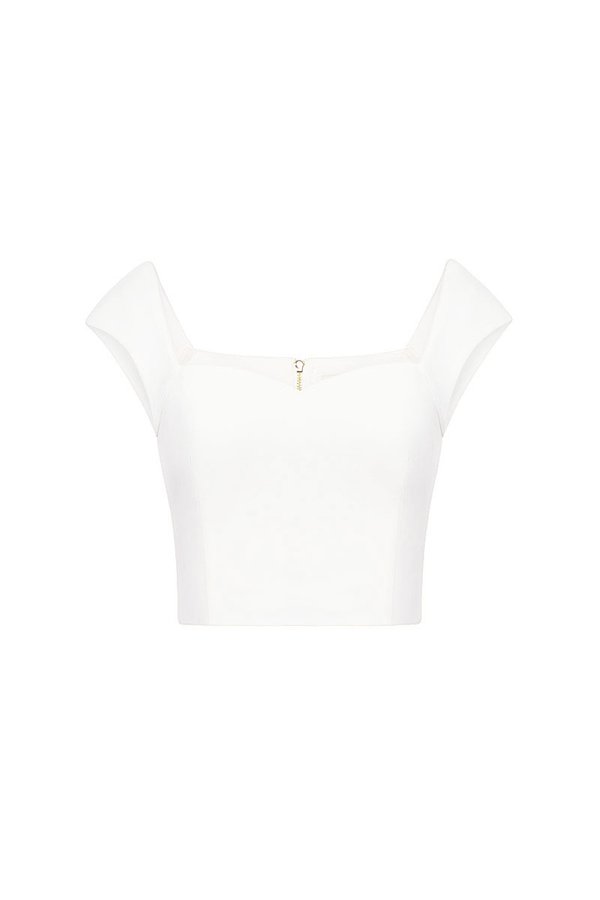 Eliana Padded Sweetheart Cap Sleeves Top in Iconic White