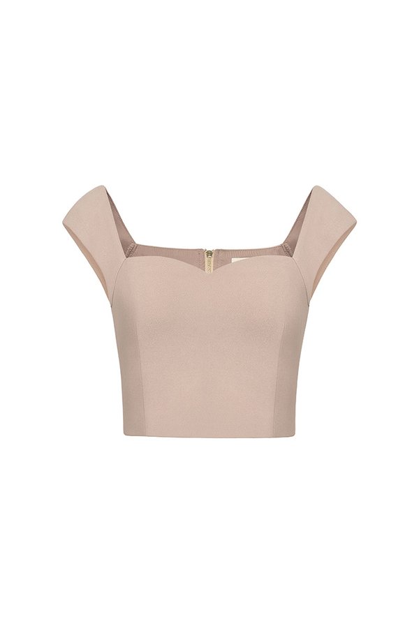Eliana Padded Sweetheart Cap Sleeves Top in Stone