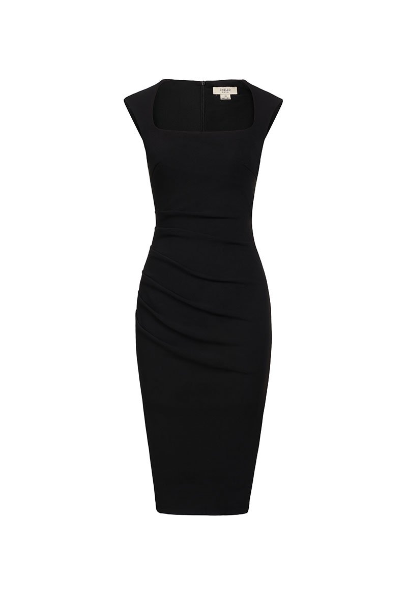 Soleil Queen Anne Padded Dress in Classic Black