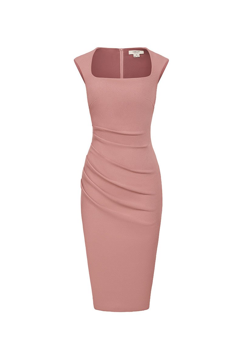 Soleil Queen Anne Padded Dress in Dusty Rose