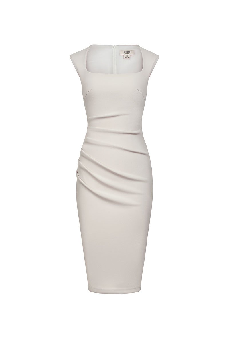 Soleil Queen Anne Padded Dress in Ivory