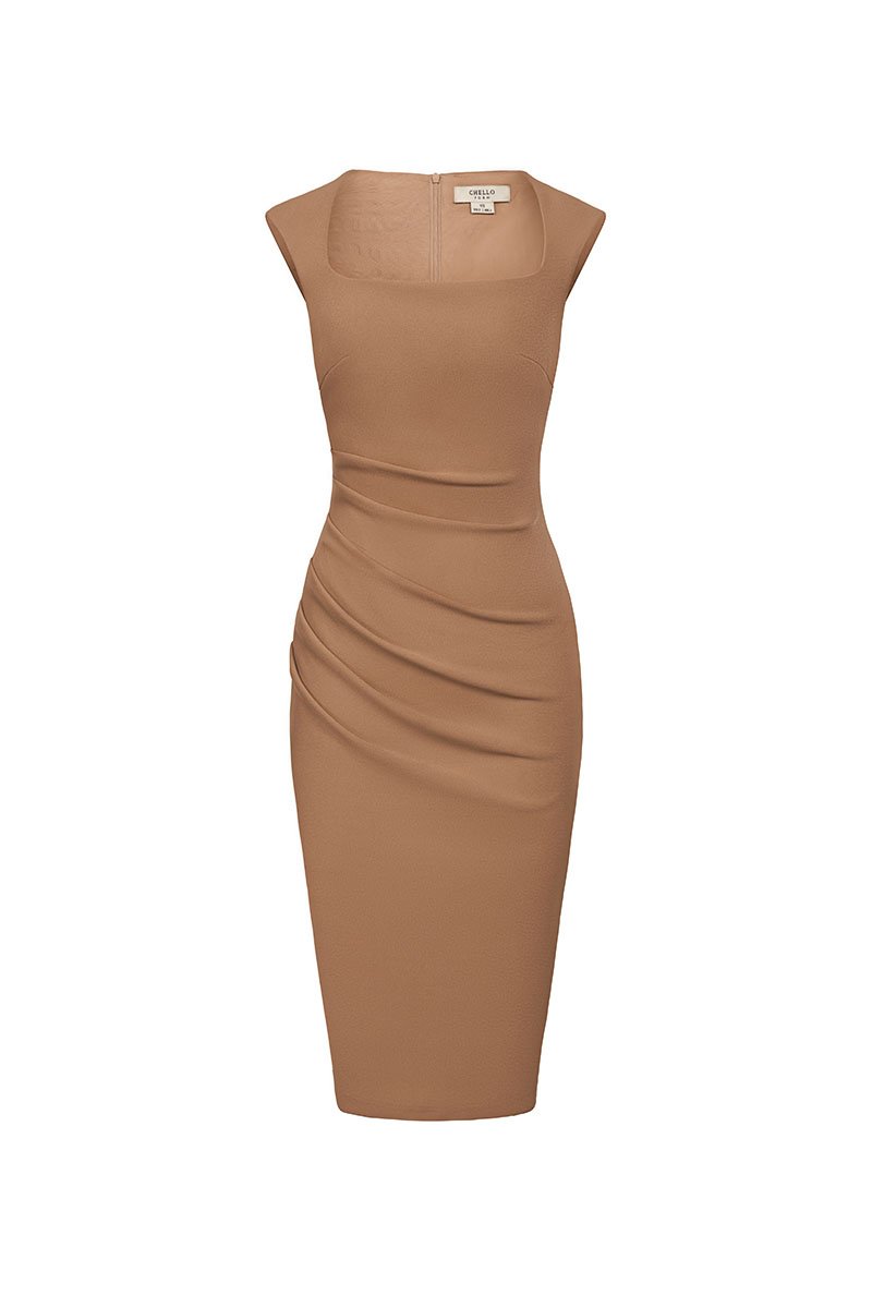 Soleil Queen Anne Padded Dress in Latte