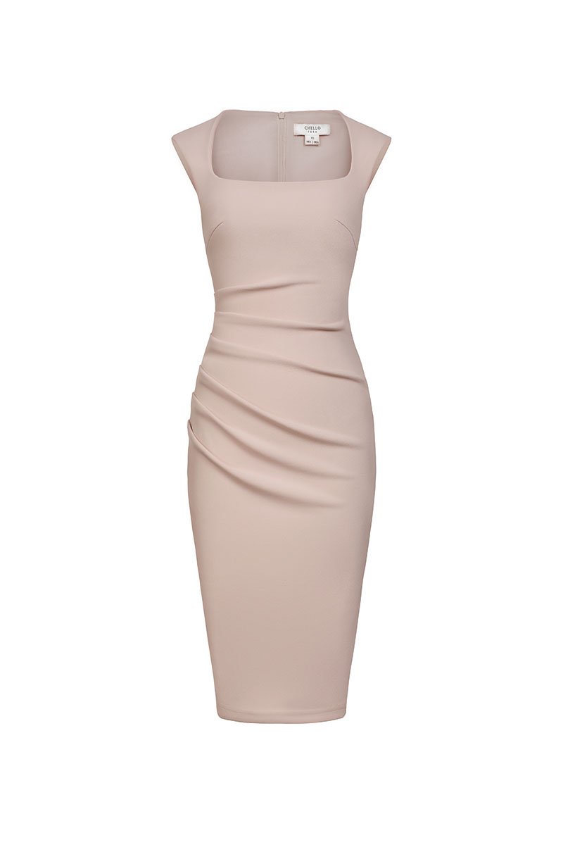 Soleil Queen Anne Padded Dress in Stone