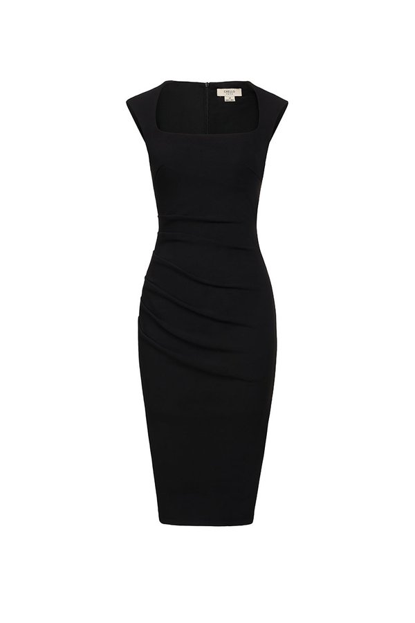 Soleil Queen Anne Padded Dress in Classic Black