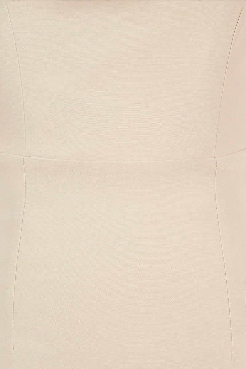 Arin Padded Asymmetrical Pencil Dress in Light Bisque