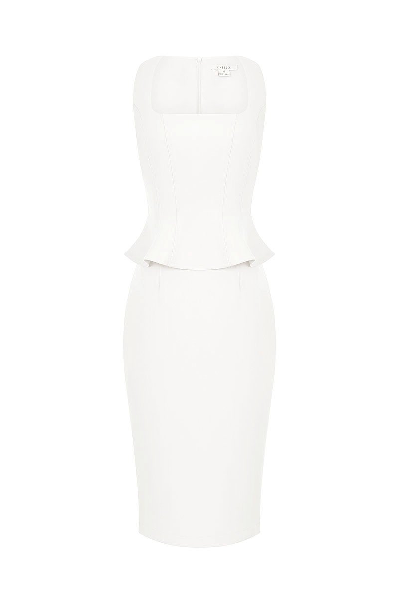 Asa Queen Anne Peplum Pencil Dress in Iconic White