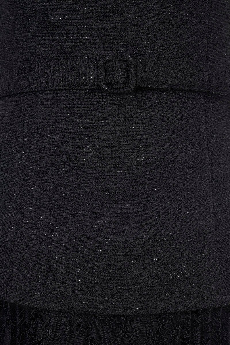 Dasom Padded Square Neck Pleated Midi Dress in Classic Black