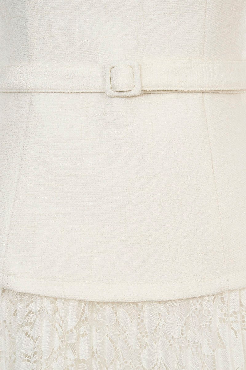 Dasom Padded Square Neck Pleated Midi Dress in Vanilla Cream