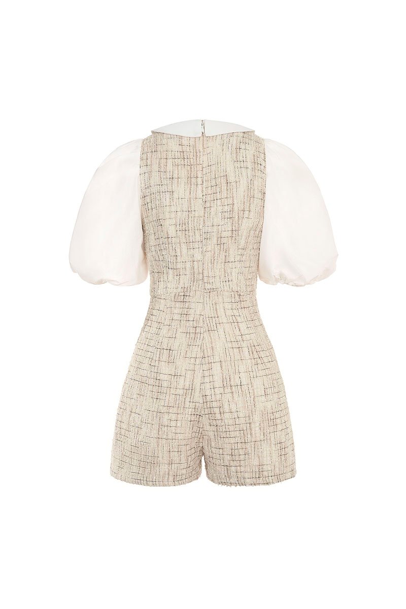 Iseul 2-Way Tweed Romper in Toffee Tweed
