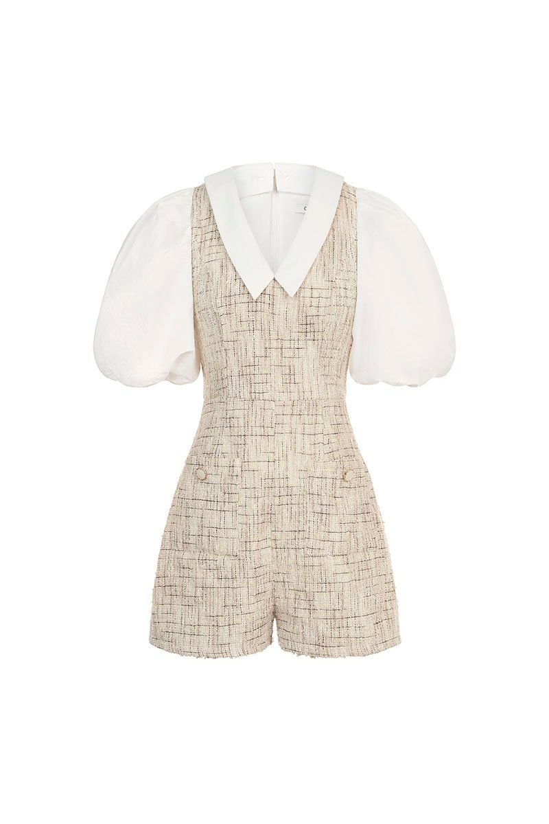 Iseul 2-Way Tweed Romper in Toffee Tweed