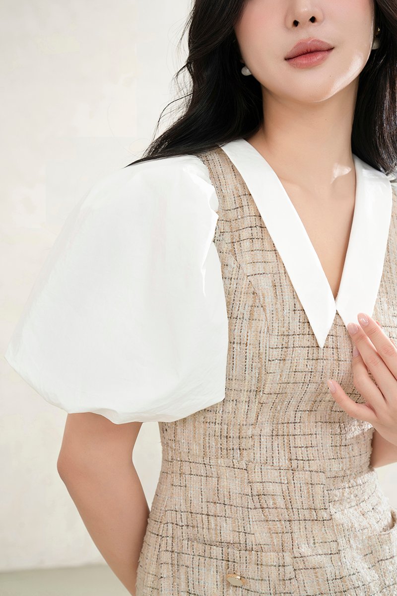 Iseul 2-Way Tweed Romper in Toffee Tweed