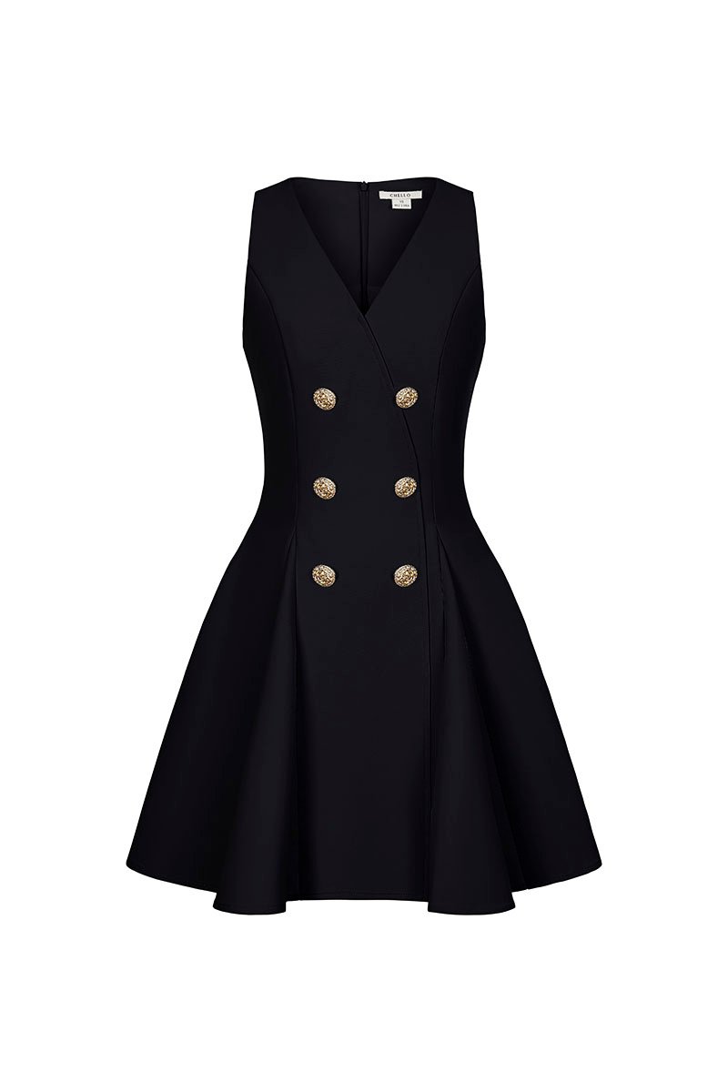 Joohyun Gusset Flare Mini Dress in Classic Black