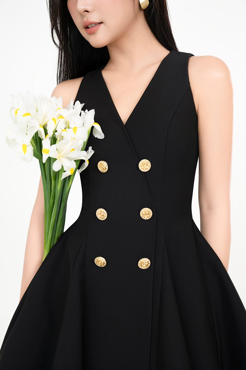 Joohyun Gusset Flare Mini Dress in Classic Black
