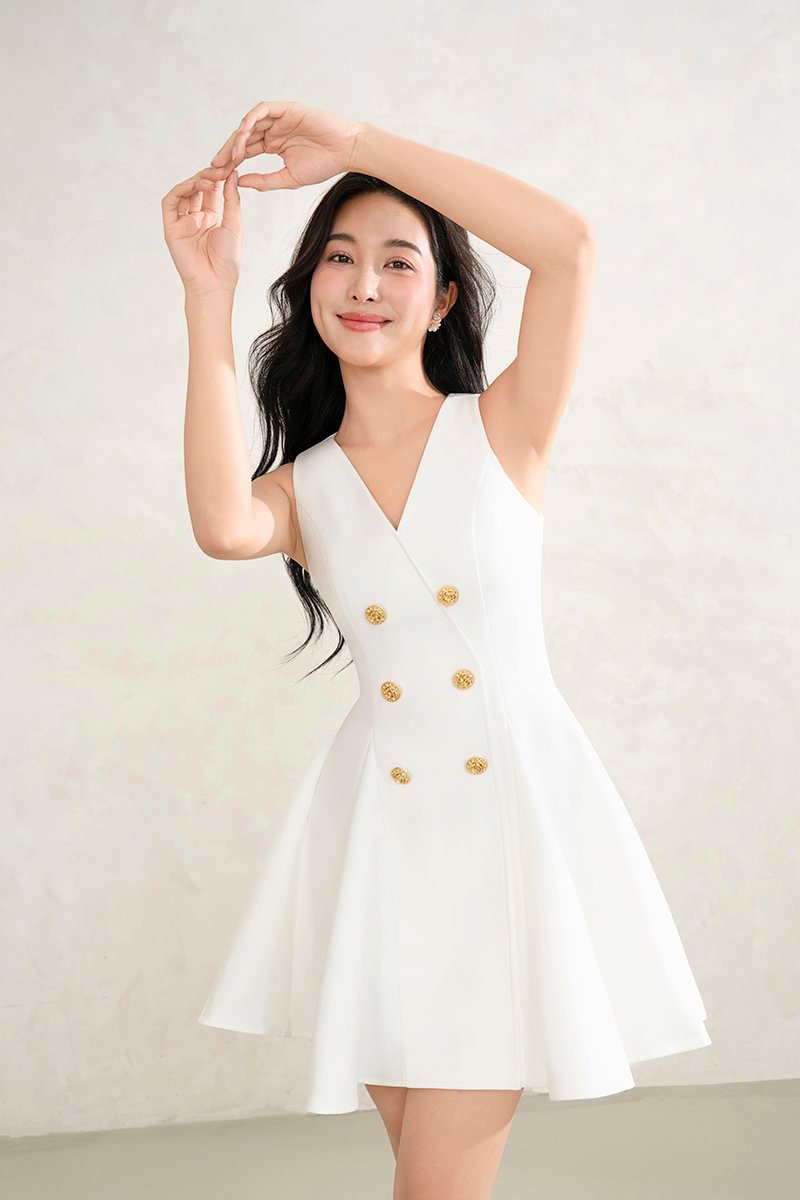 Joohyun Gusset Flare Mini Dress in Iconic White