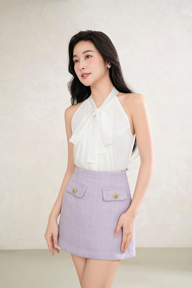 Yeeun Pussybow Halter Top in Iconic White