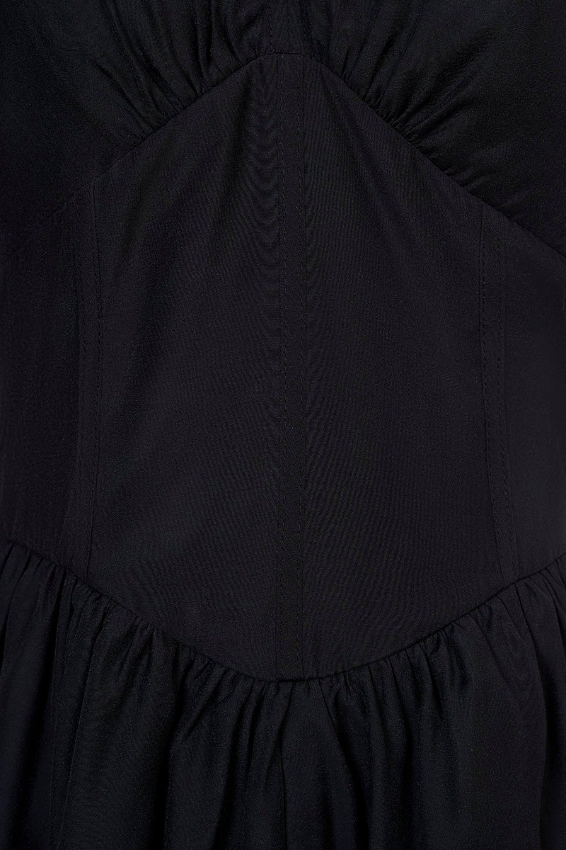 Narin Soft Corset Tier Midi Dress in Classic Black