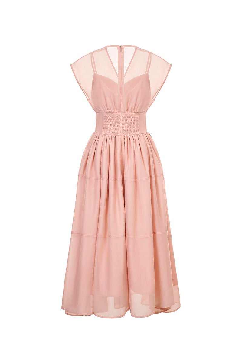 Narin Soft Corset Tier Midi Dress in Nude Pink