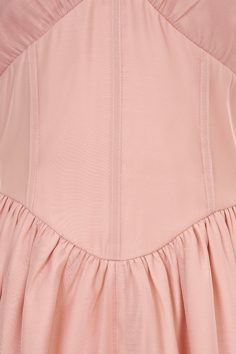 Narin Soft Corset Tier Midi Dress in Nude Pink