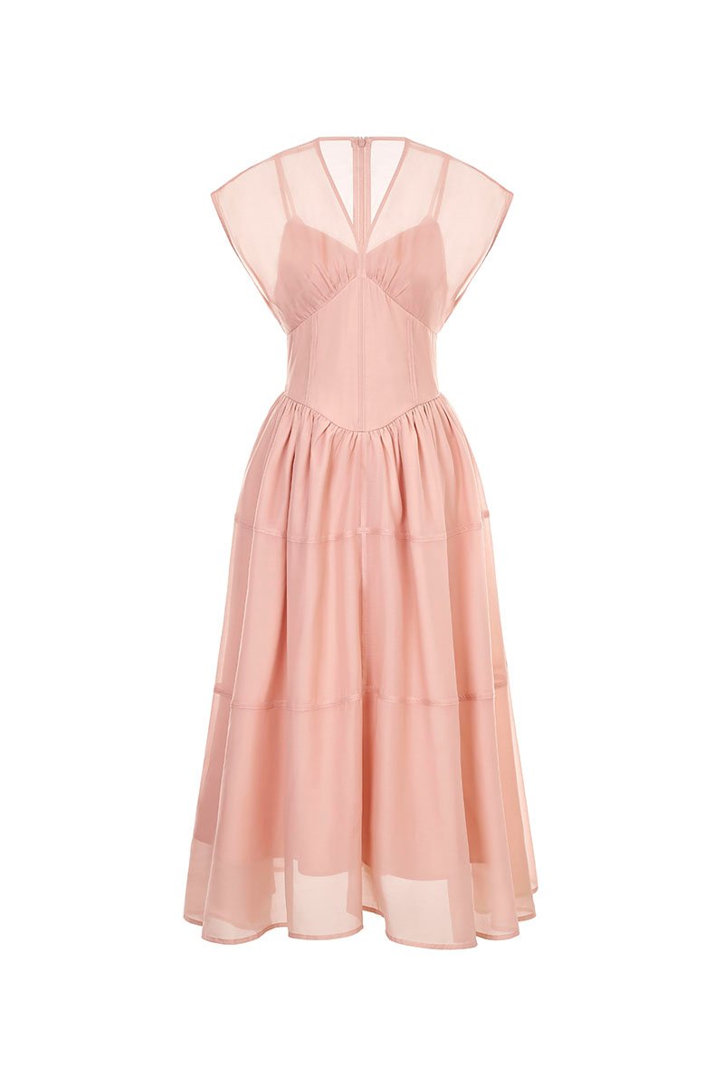 Narin Soft Corset Tier Midi Dress in Nude Pink