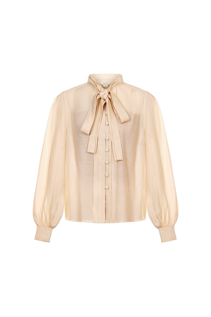 Serin 2-Pcs Pussybow Top in Almond Nude