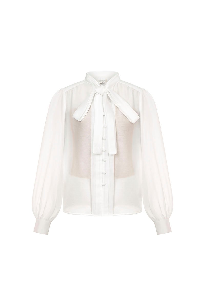 Serin 2-Pcs Pussybow Top in Iconic White