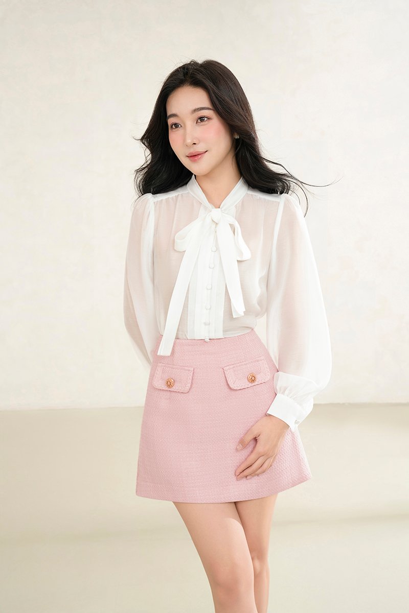 Serin 2-Pcs Pussybow Top in Iconic White