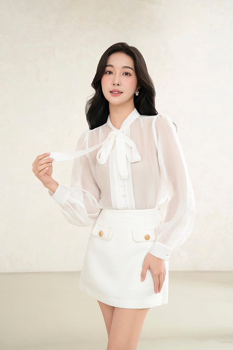 Serin 2-Pcs Pussybow Top in Iconic White